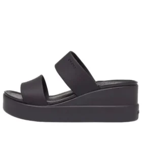 Brooklyn Double Strap Round Toe Mid Wedge Slides «Black»