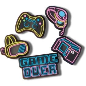 Conjunto de 5 berloques Jibbitz «Neon Gamer» que acendem