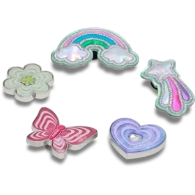 Conjuntos de 5 berloques Jibbitz™ com ícones femininos e divertidos