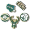 Conjuntos de 5 berloques Jibbitz dos Milwaukee Bucks da NBA Conjuntos de 5 berloques Jibbitz dos Milwaukee Bucks da NBA