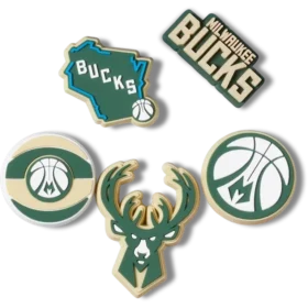 Conjuntos de 5 berloques Jibbitz dos Milwaukee Bucks da NBA